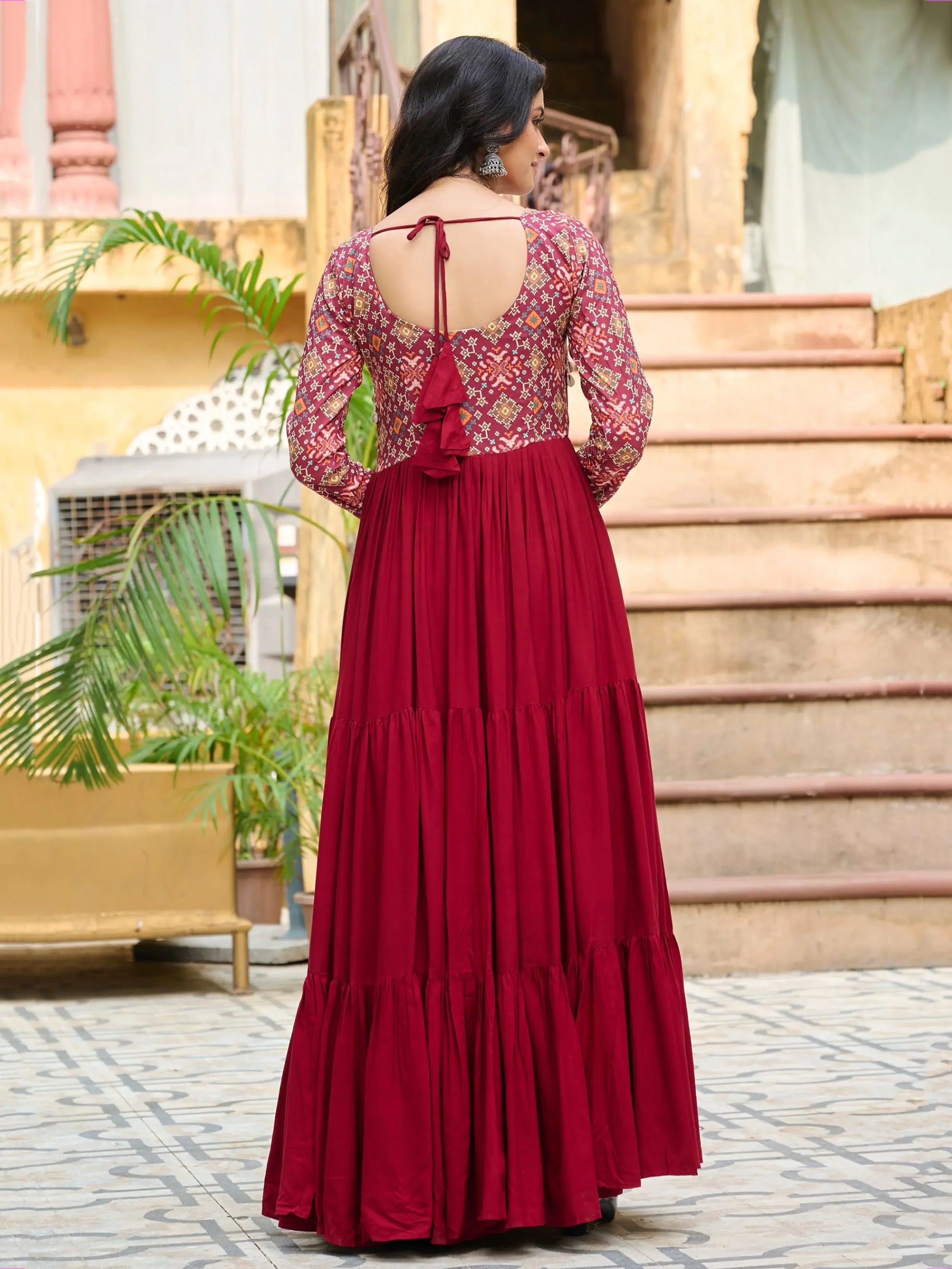 Magnificent Red Gamthi Work Rayon Navratri Wear Gown - Zeel Clothing