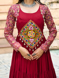 Magnificent Red Gamthi Work Rayon Navratri Wear Gown - Zeel Clothing