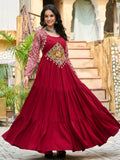 Magnificent Red Gamthi Work Rayon Navratri Wear Gown - Zeel Clothing