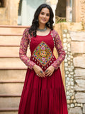 Magnificent Red Gamthi Work Rayon Navratri Wear Gown - Zeel Clothing
