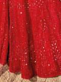 Magnificent Red Mirror Work Net Engagement Wear Lehenga Choli - Zeel Clothing