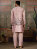 Magnificent Rose Pink Embroidered Silk Engagement Wear Men Kurta Set With Jacket