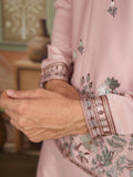 Magnificent Rose Pink Embroidered Silk Engagement Wear Men Kurta Set With Jacket