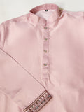 Magnificent Rose Pink Embroidered Silk Engagement Wear Men Kurta Set With Jacket