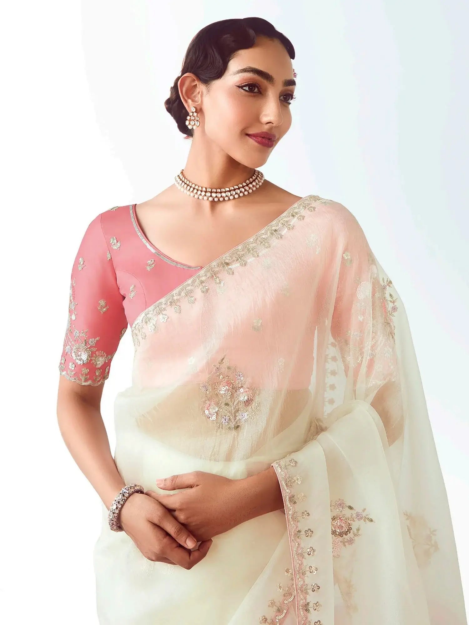 Magnificent White Zari Work Organza Traditional Saree With Blouse - Zeel Clothing