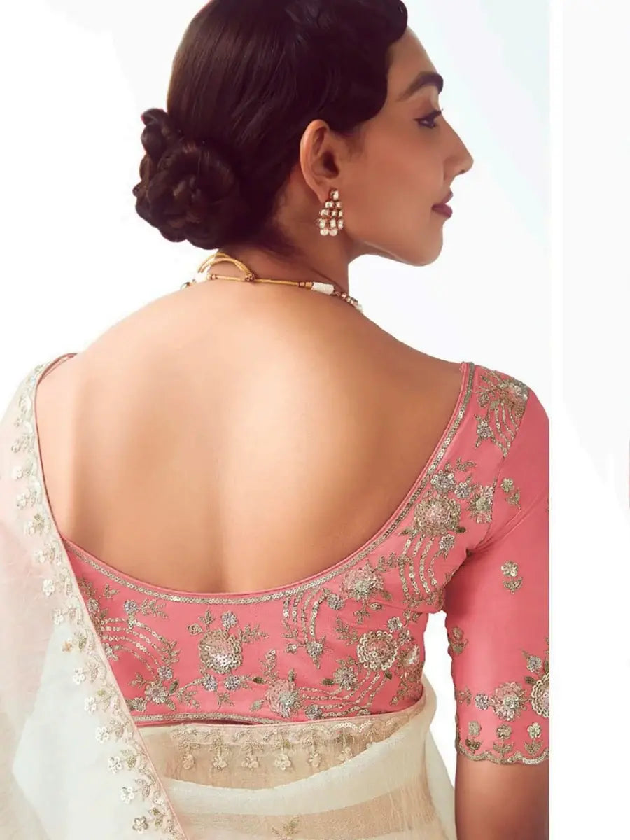 Magnificent White Zari Work Organza Traditional Saree With Blouse - Zeel Clothing
