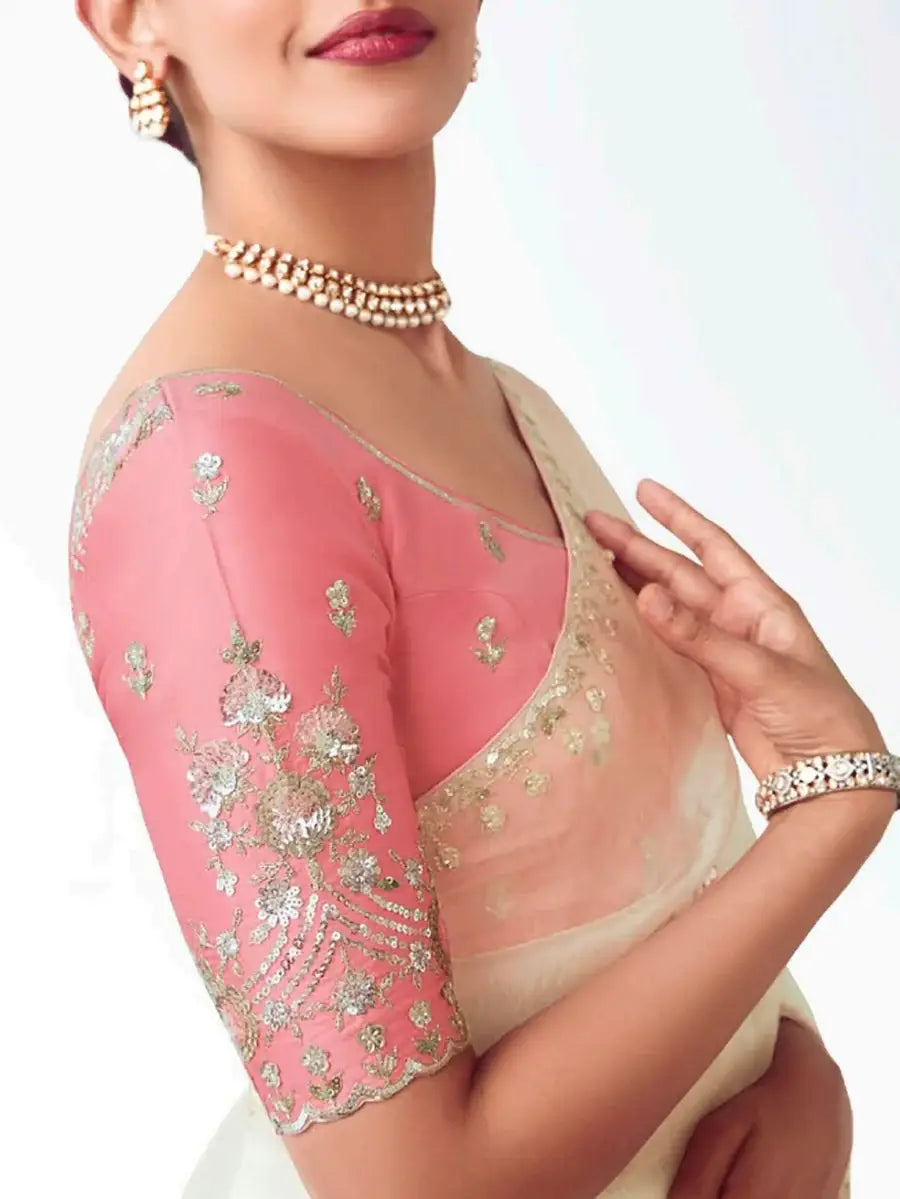Magnificent White Zari Work Organza Traditional Saree With Blouse - Zeel Clothing