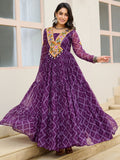 Magnificent Wine Bandhani Print Georgette Navratri Wear Gown - Zeel Clothing