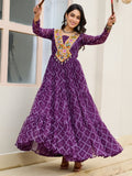 Magnificent Wine Bandhani Print Georgette Navratri Wear Gown - Zeel Clothing