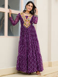 Magnificent Wine Bandhani Print Georgette Navratri Wear Gown - Zeel Clothing