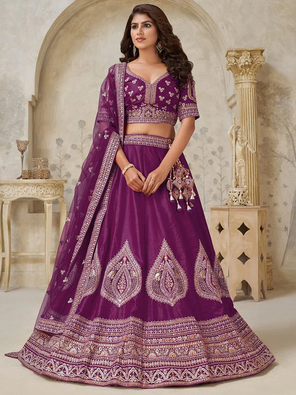 Magnificent Wine Dori Embroidered Silk Function Wear Lehenga Choli With Dupatta