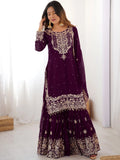 Magnificent Wine Pearl Work Georgette Engagement Wear Sharara Suit