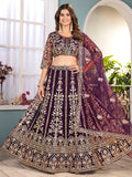 Magnificent Wine Sequins Embroidery Net Bridesmaid Wear Lehenga Choli - Zeel Clothing