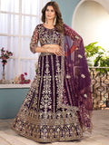 Magnificent Wine Sequins Embroidery Net Bridesmaid Wear Lehenga Choli - Zeel Clothing