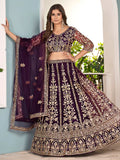 Magnificent Wine Sequins Embroidery Net Bridesmaid Wear Lehenga Choli - Zeel Clothing