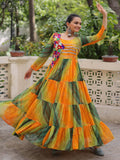 Magnificent Yellow Kutchi Patch Work Georgette Traditional Gown - Zeel Clothing