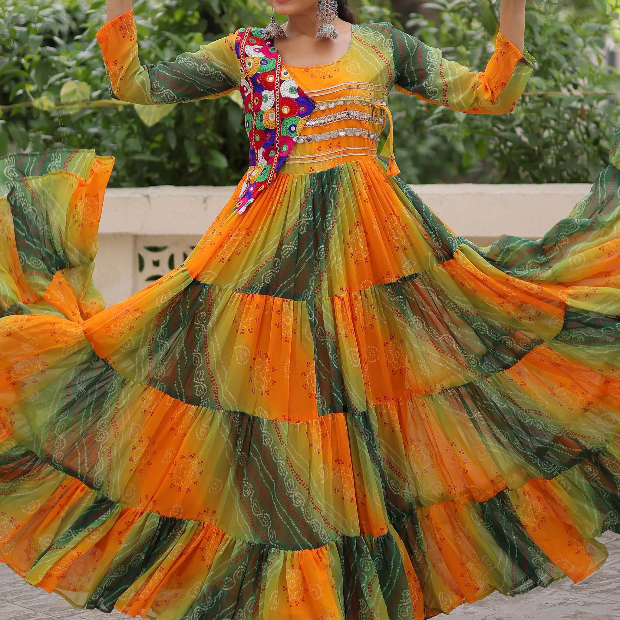 Magnificent Yellow Kutchi Patch Work Georgette Traditional Gown - Zeel Clothing