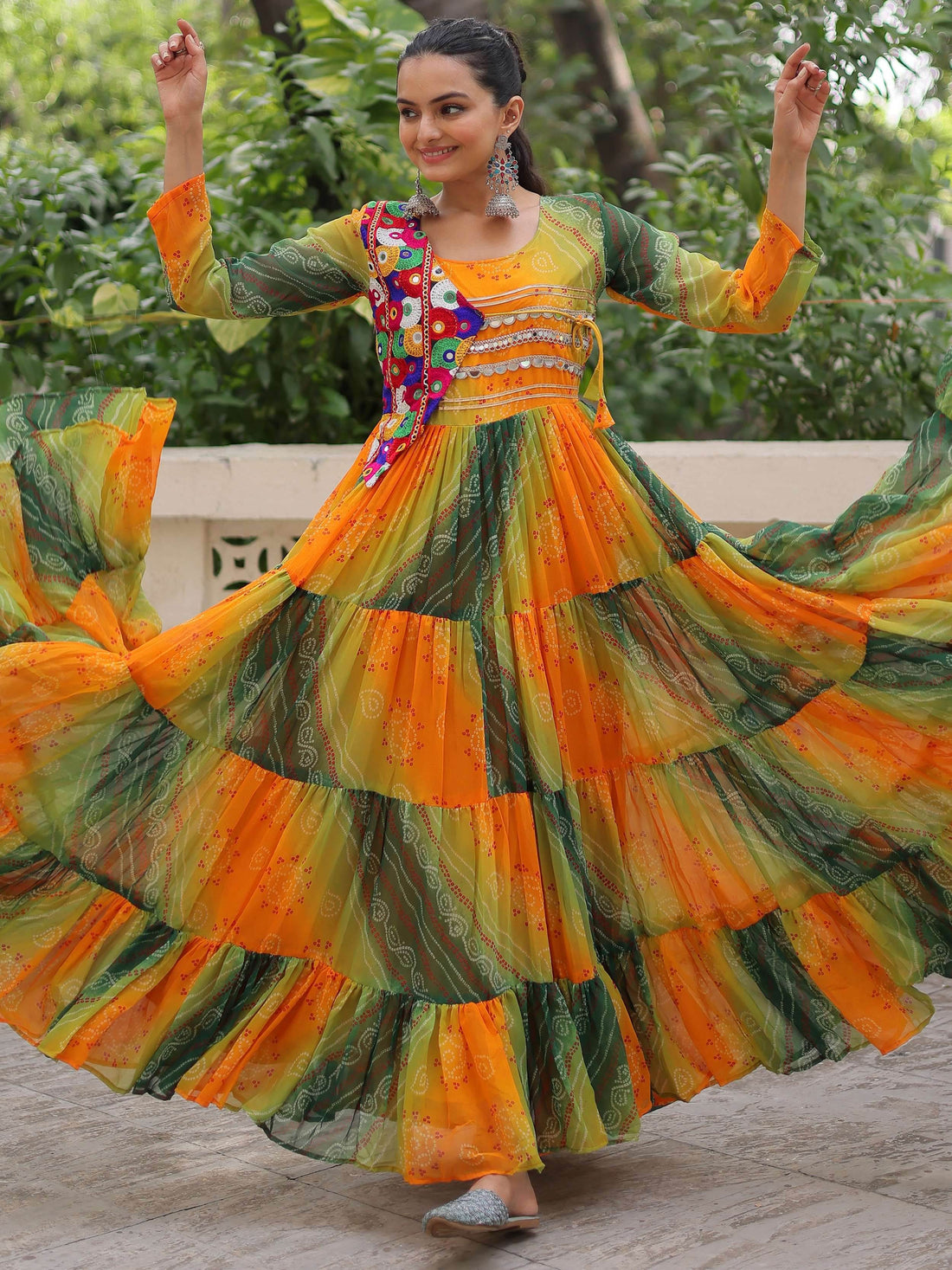 Magnificent Yellow Kutchi Patch Work Georgette Traditional Gown - Zeel Clothing