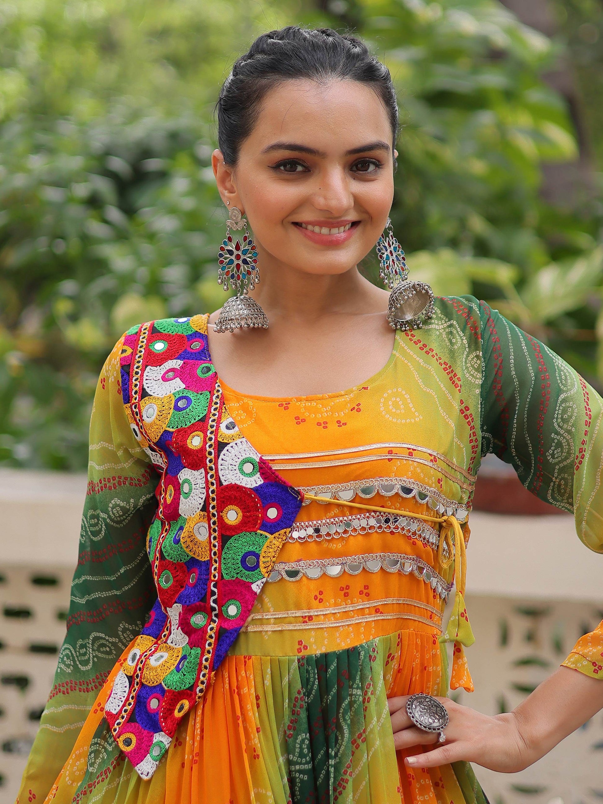Magnificent Yellow Kutchi Patch Work Georgette Traditional Gown - Zeel Clothing