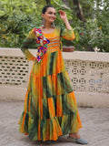 Magnificent Yellow Kutchi Patch Work Georgette Traditional Gown - Zeel Clothing