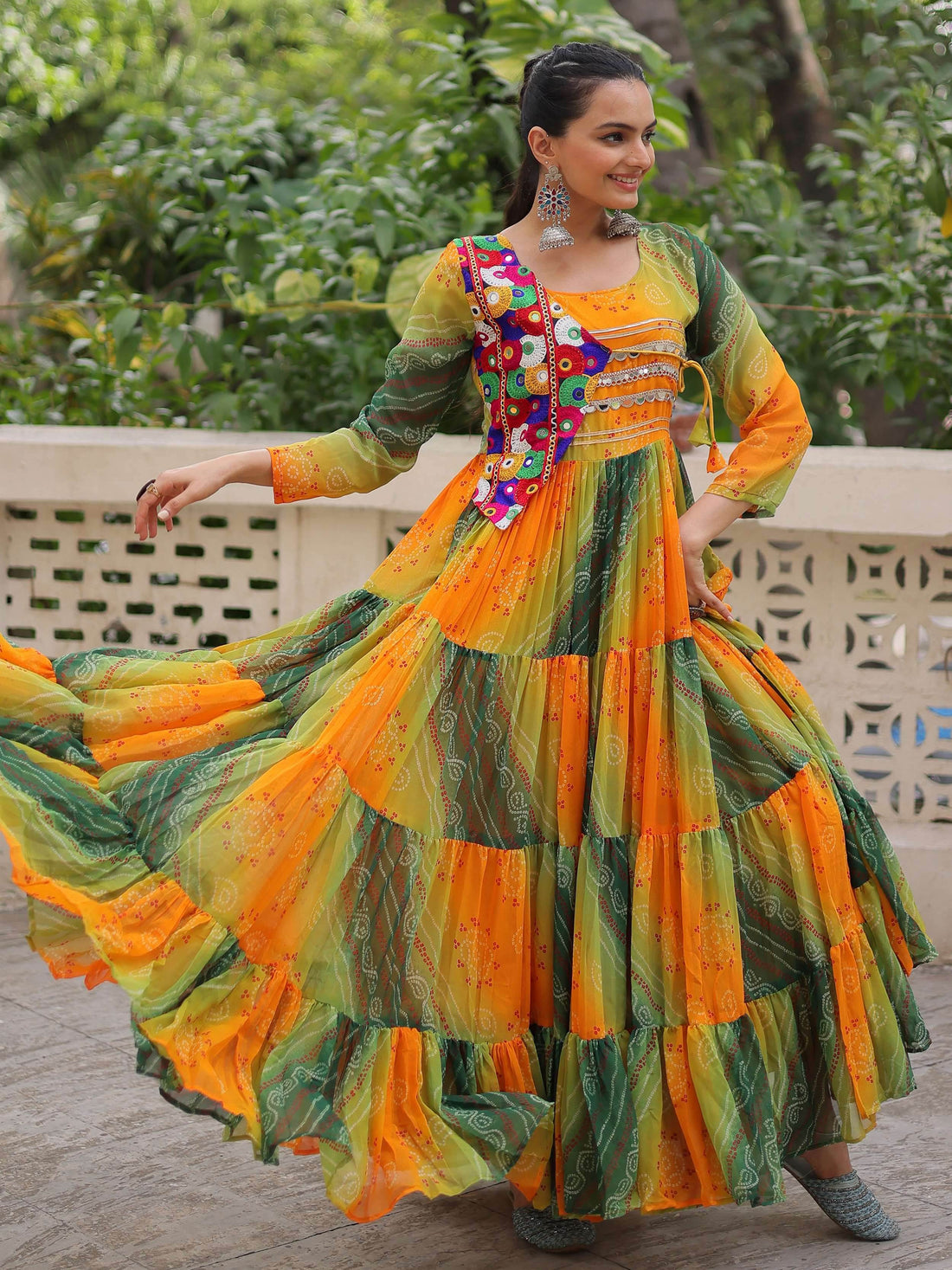 Magnificent Yellow Kutchi Patch Work Georgette Traditional Gown - Zeel Clothing