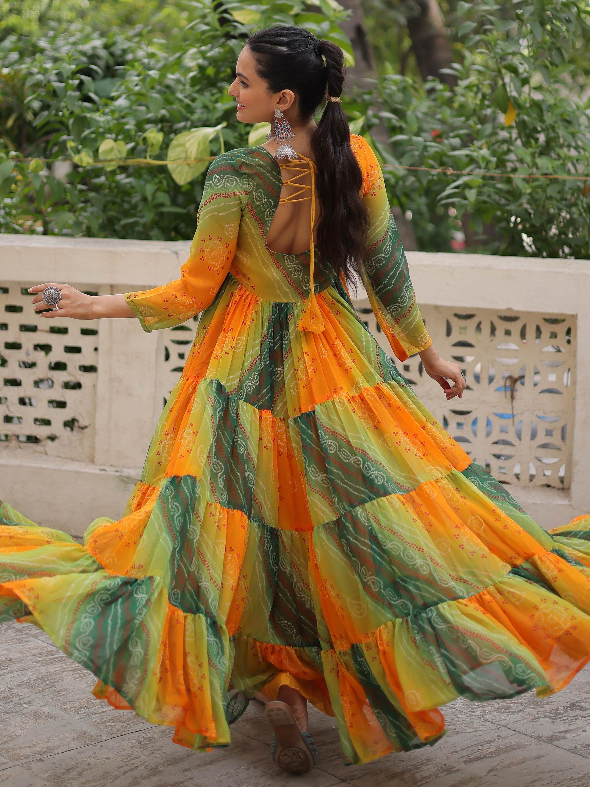 Magnificent Yellow Kutchi Patch Work Georgette Traditional Gown - Zeel Clothing