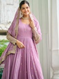 Majestic Baby Pink Sequins Georgette Event Wear Gown With Dupatta