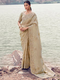 Majestic Beige Khatli Work Tissue Engagement Wear Saree With Blouse