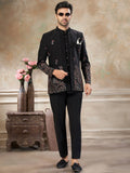 Majestic Black Embroidered Imported Cocktail Wear Jothpuri Set For Men