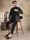 Majestic Black Embroidered Imported Cocktail Wear Jothpuri Set For Men