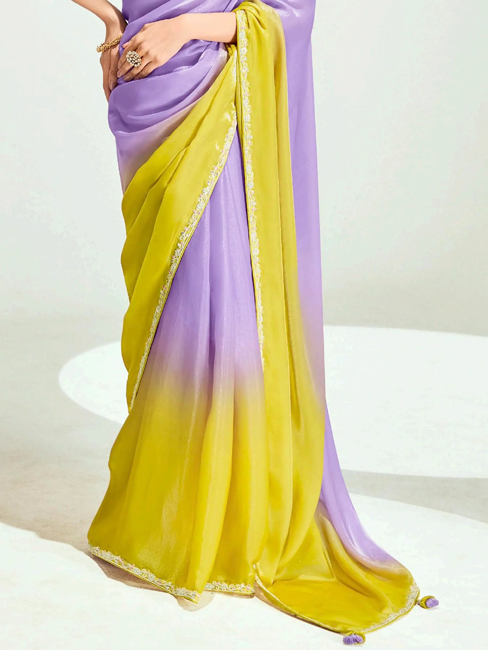 Majestic Lavender Border Work Organza Designer Saree With Blouse - Zeel Clothing
