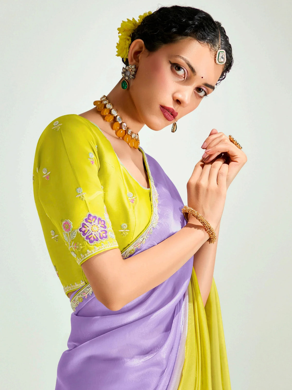 Majestic Lavender Border Work Organza Designer Saree With Blouse - Zeel Clothing
