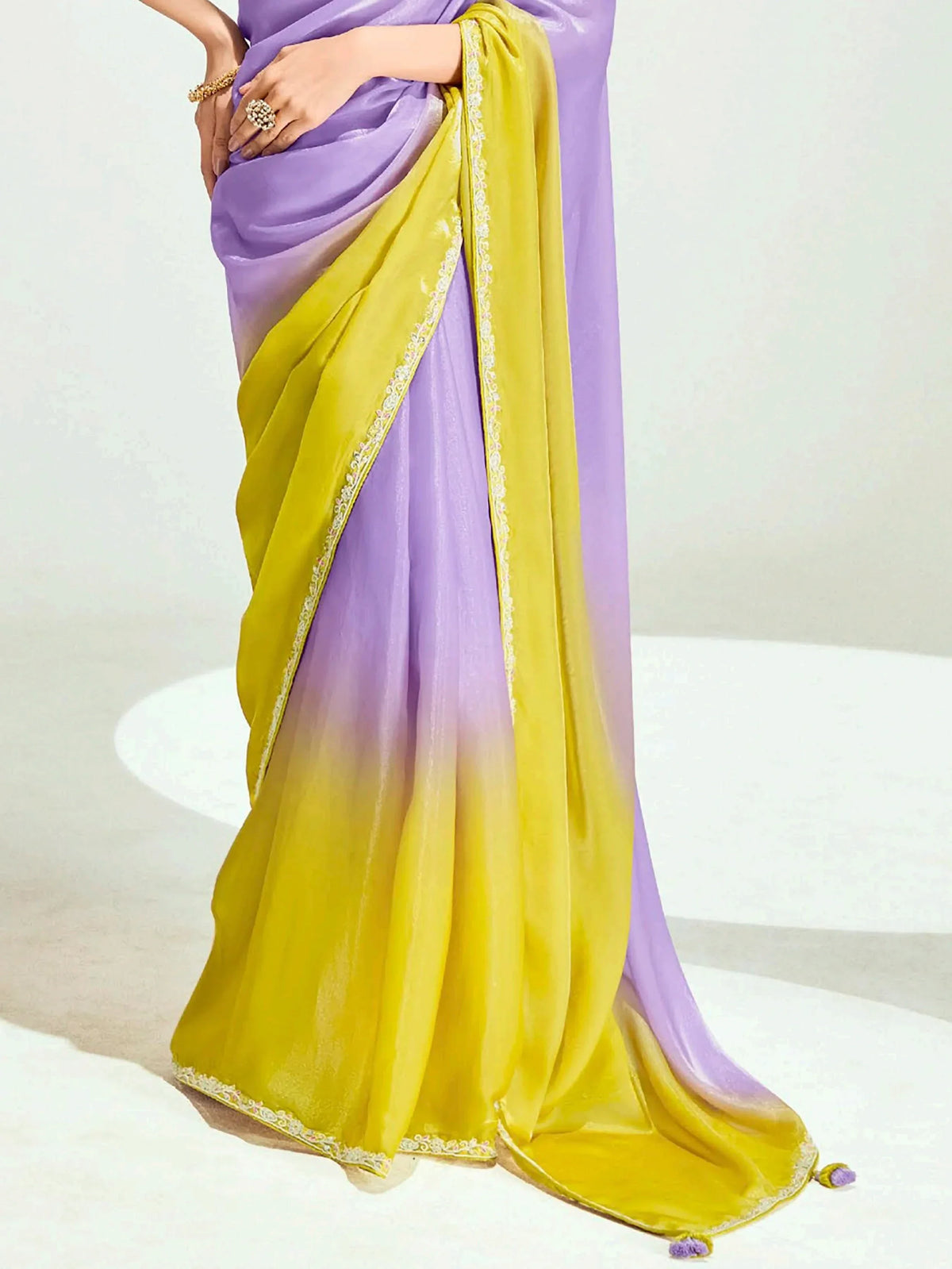 Majestic Lavender Border Work Organza Designer Saree With Blouse - Zeel Clothing