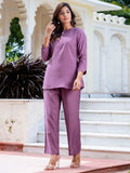 Majestic Lavender Hand Work Silk Casual Wear Top Pant Co-Ord Set - Zeel Clothing