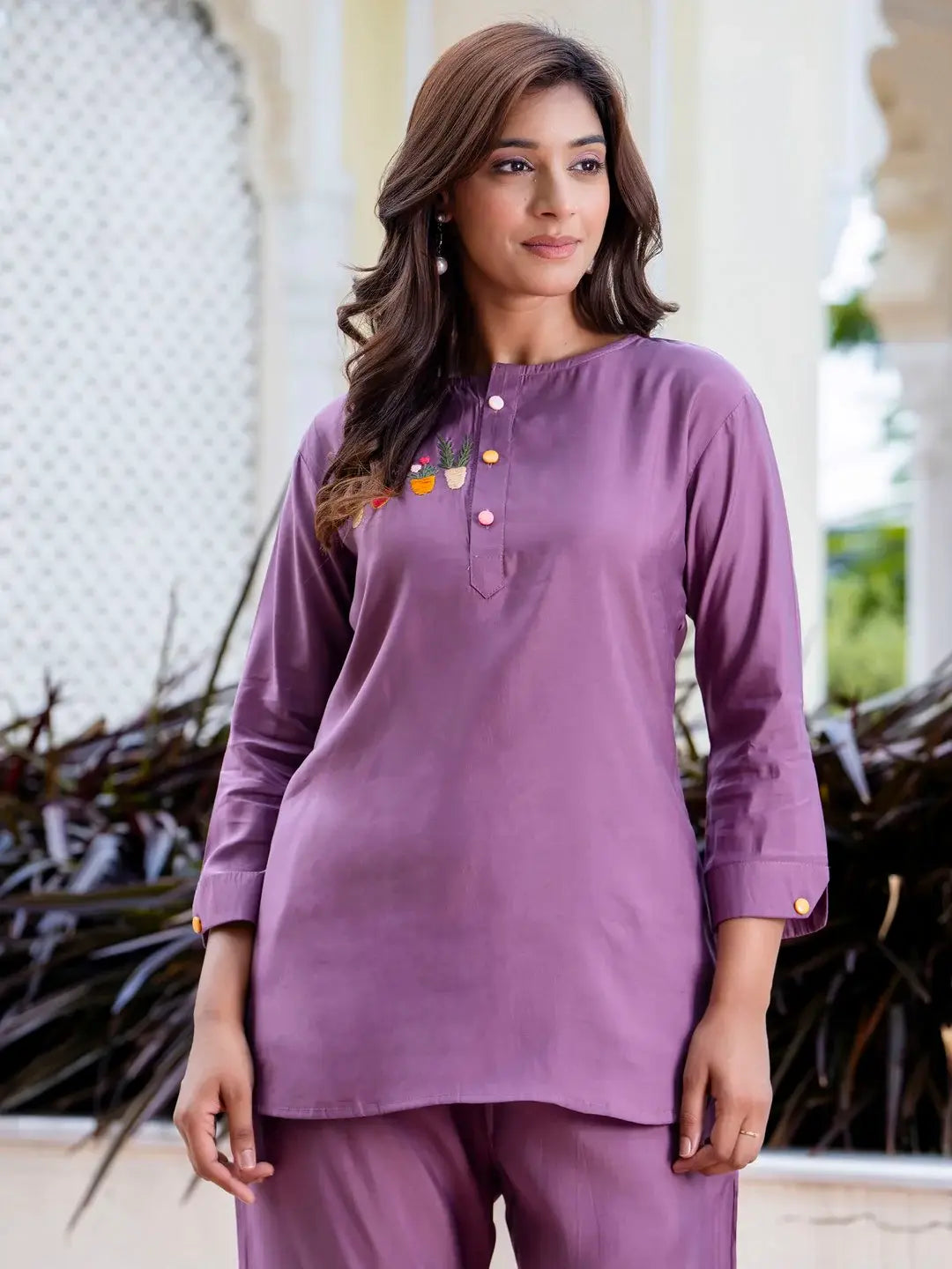 Majestic Lavender Hand Work Silk Casual Wear Top Pant Co-Ord Set - Zeel Clothing