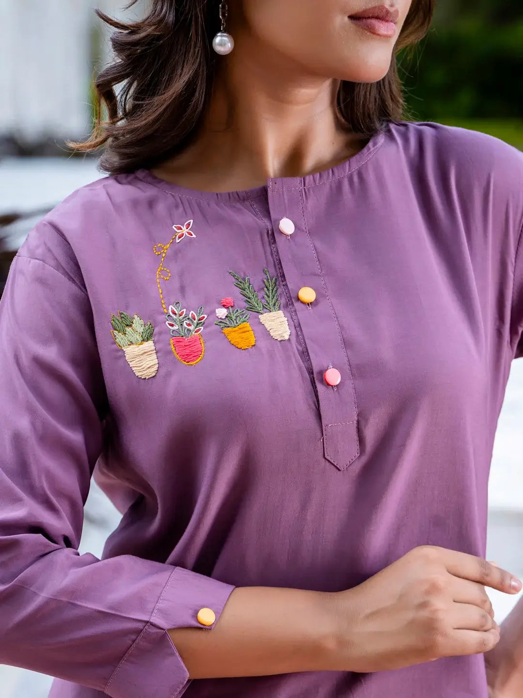 Majestic Lavender Hand Work Silk Casual Wear Top Pant Co-Ord Set - Zeel Clothing
