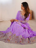 Majestic Lavender Thread Embroidery Crepe Silk Lehenga With Blouse