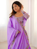 Majestic Lavender Thread Embroidery Crepe Silk Lehenga With Blouse