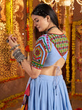 Majestic Light Blue Jacquard Patch Work Cotton Navratri Special Lehenga Choli - Zeel Clothing