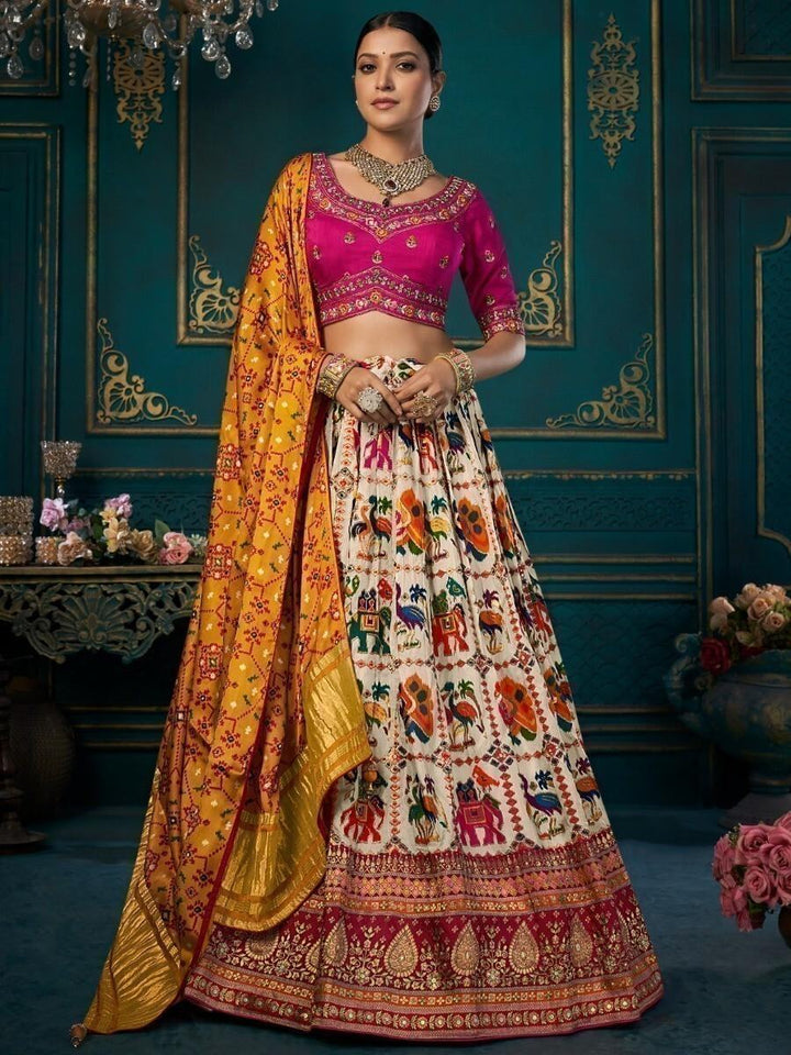 Majestic Multi-Color Khatli Work Silk Lehenga Choli With Dupatta