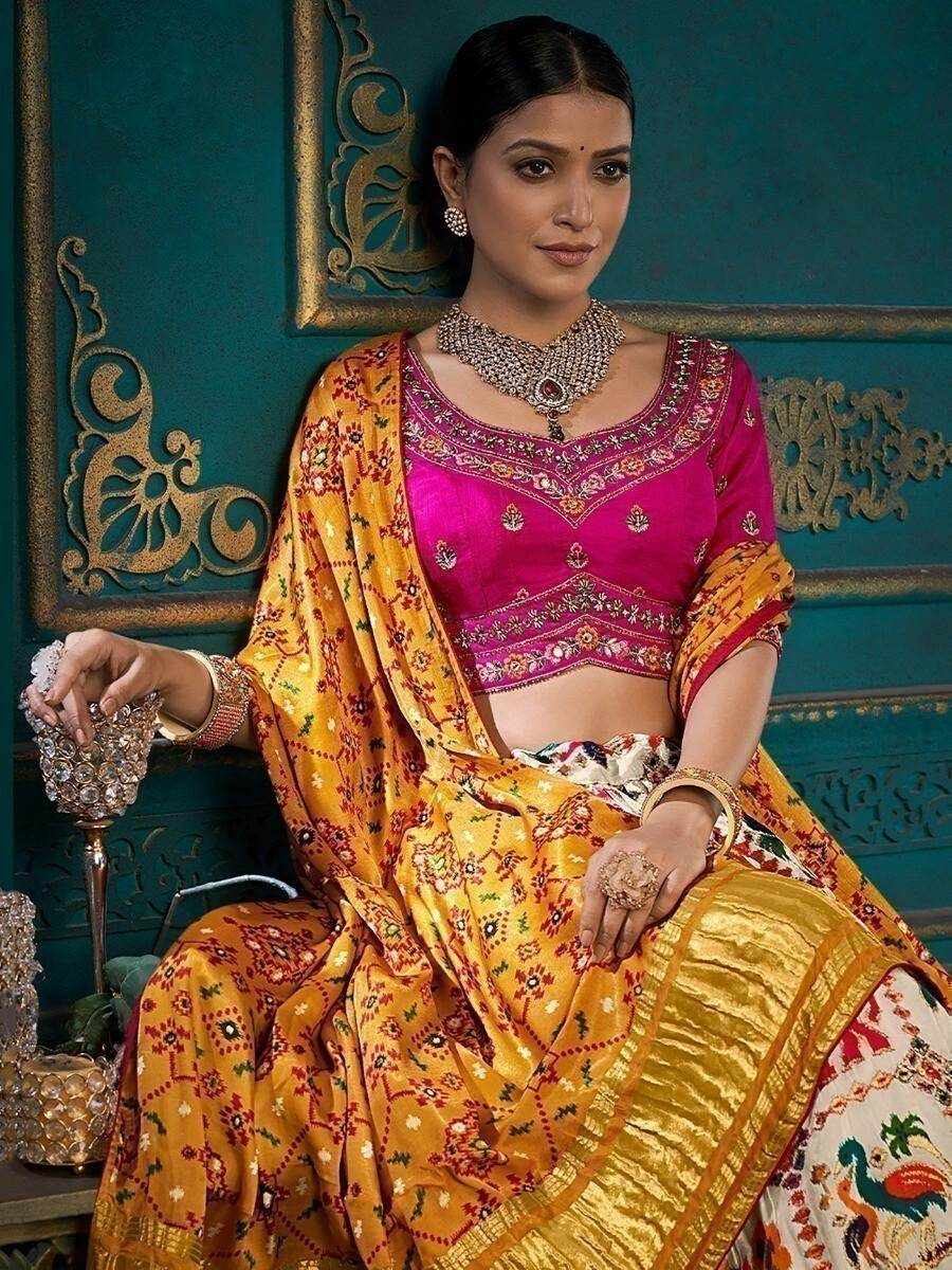 Majestic Multi-Color Khatli Work Silk Lehenga Choli With Dupatta - Zeel Clothing