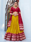 Majestic Mustard Yellow Chanderi Haldi Wear Lehenga Choli With Dupatta - Zeel Clothing