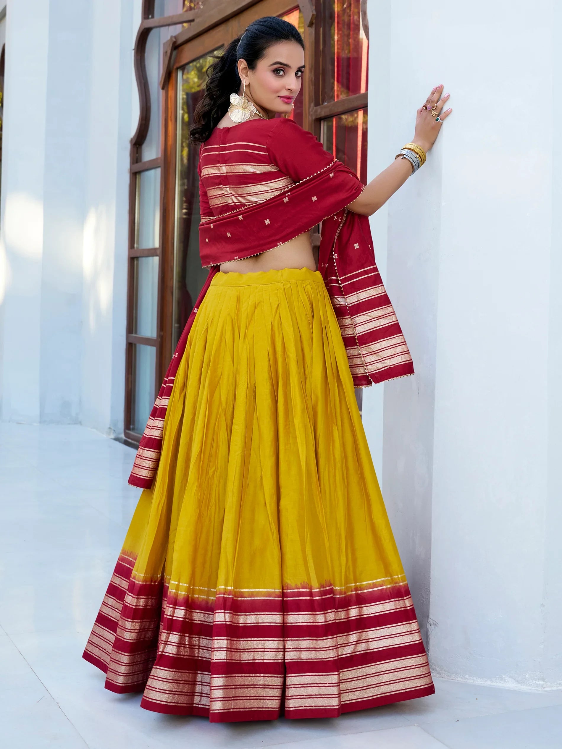 Majestic Mustard Yellow Chanderi Haldi Wear Lehenga Choli With Dupatta - Zeel Clothing