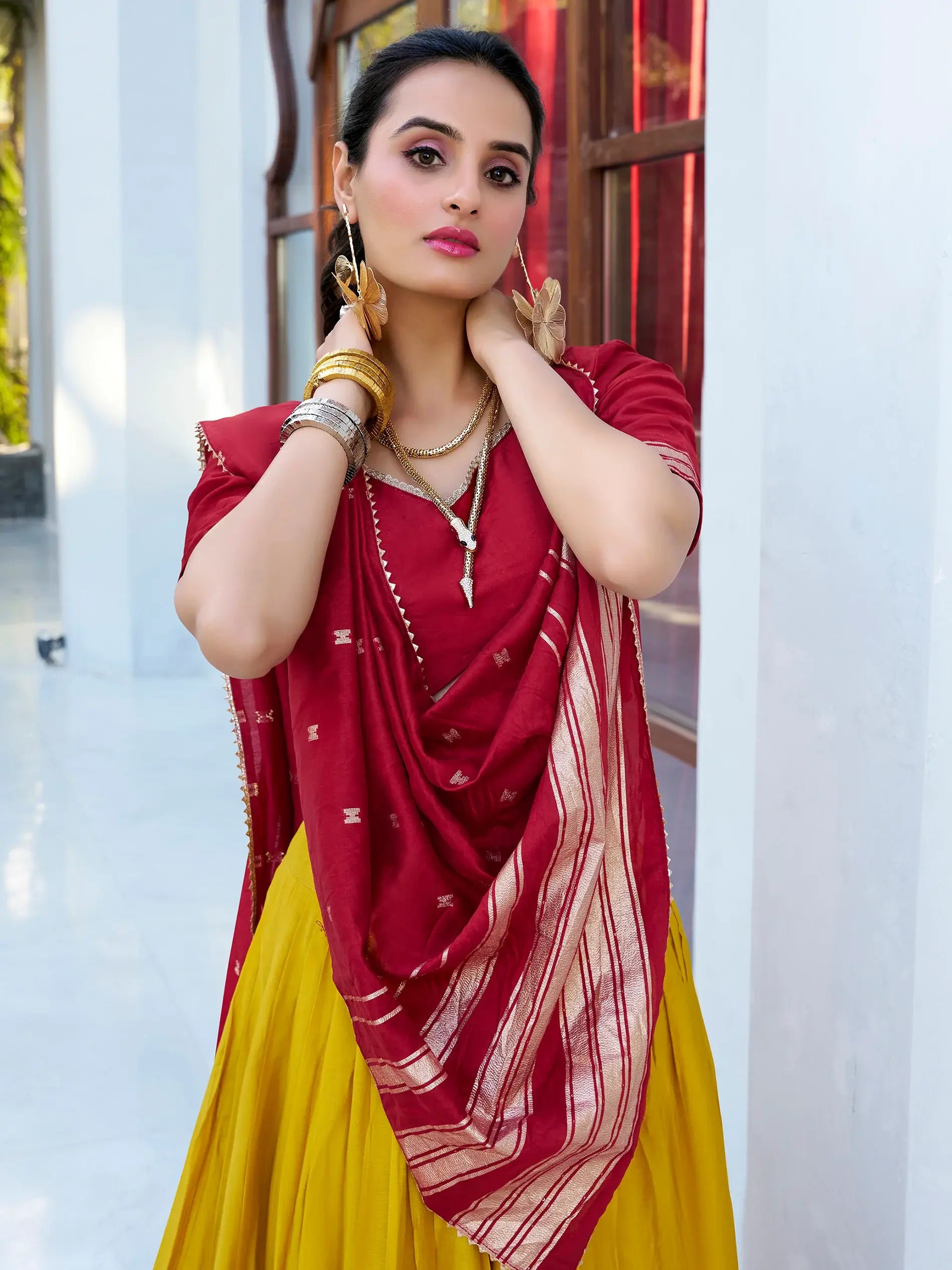 Majestic Mustard Yellow Chanderi Haldi Wear Lehenga Choli With Dupatta - Zeel Clothing