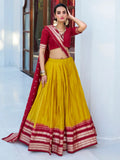Majestic Mustard Yellow Chanderi Haldi Wear Lehenga Choli With Dupatta - Zeel Clothing