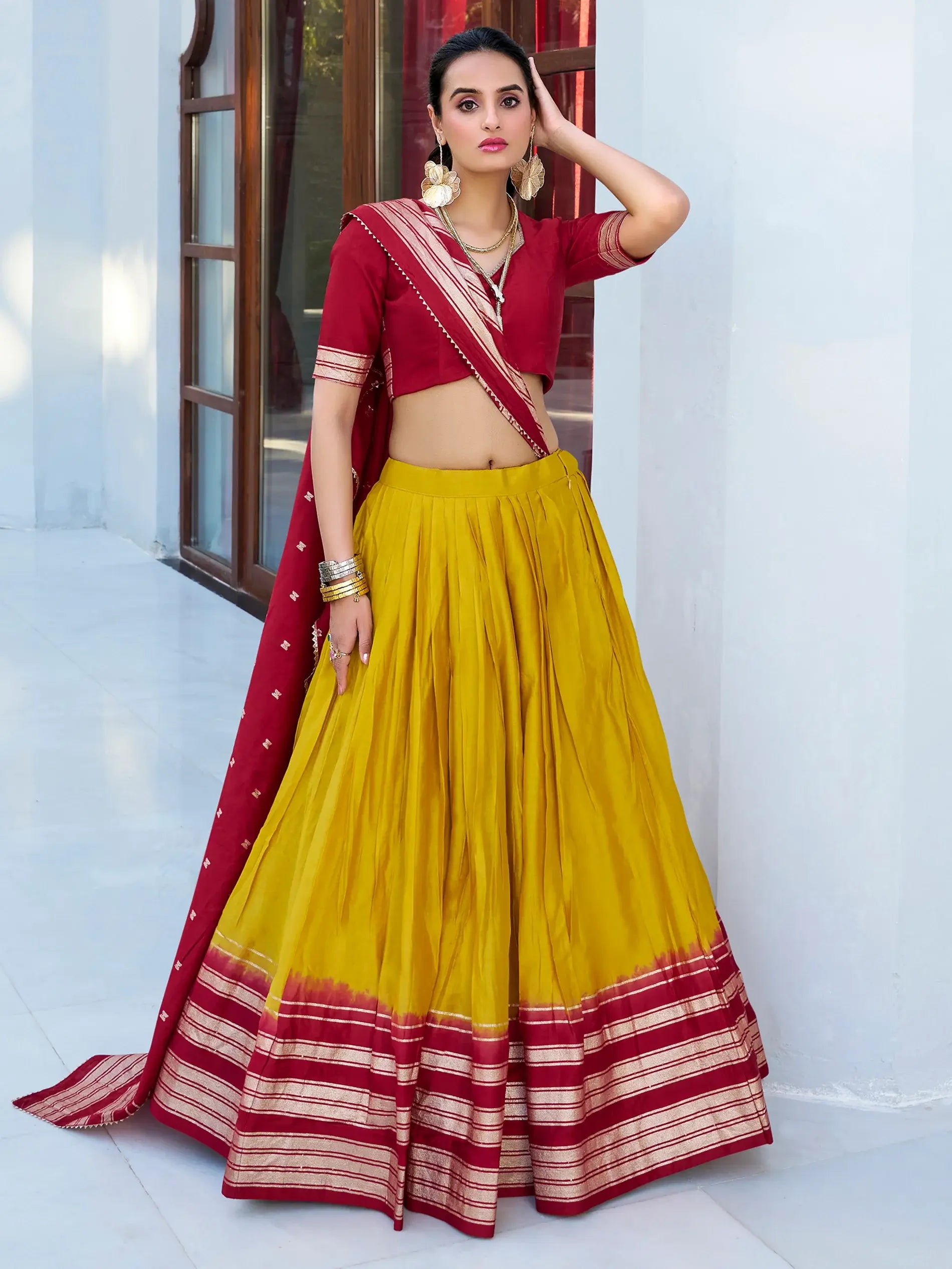Majestic Mustard Yellow Chanderi Haldi Wear Lehenga Choli With Dupatta - Zeel Clothing