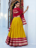 Majestic Mustard Yellow Chanderi Haldi Wear Lehenga Choli With Dupatta - Zeel Clothing