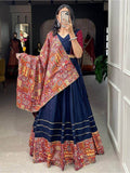 Majestic Navy Blue Digital Printed Cotton Navratri Wear Lehenga Choli - Zeel Clothing