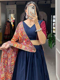 Majestic Navy Blue Digital Printed Cotton Navratri Wear Lehenga Choli - Zeel Clothing