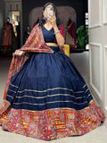 Majestic Navy Blue Digital Printed Cotton Navratri Wear Lehenga Choli - Zeel Clothing